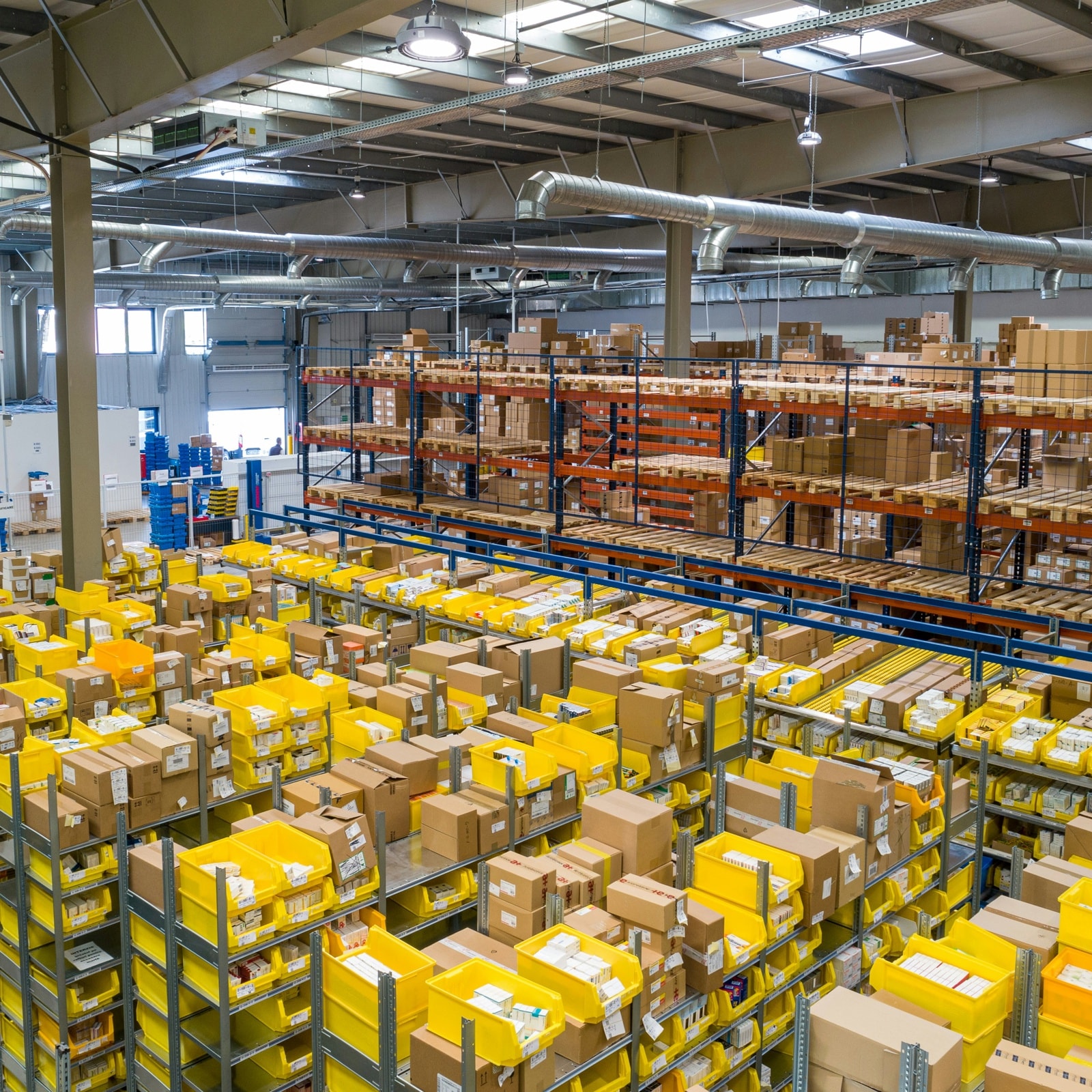 Warehouse shelves and parcels prepared for logistics operations